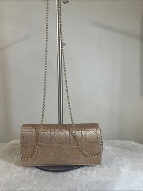 Christian Dior Cannage in SatinGold Quilted Chain Shoulder Bag
